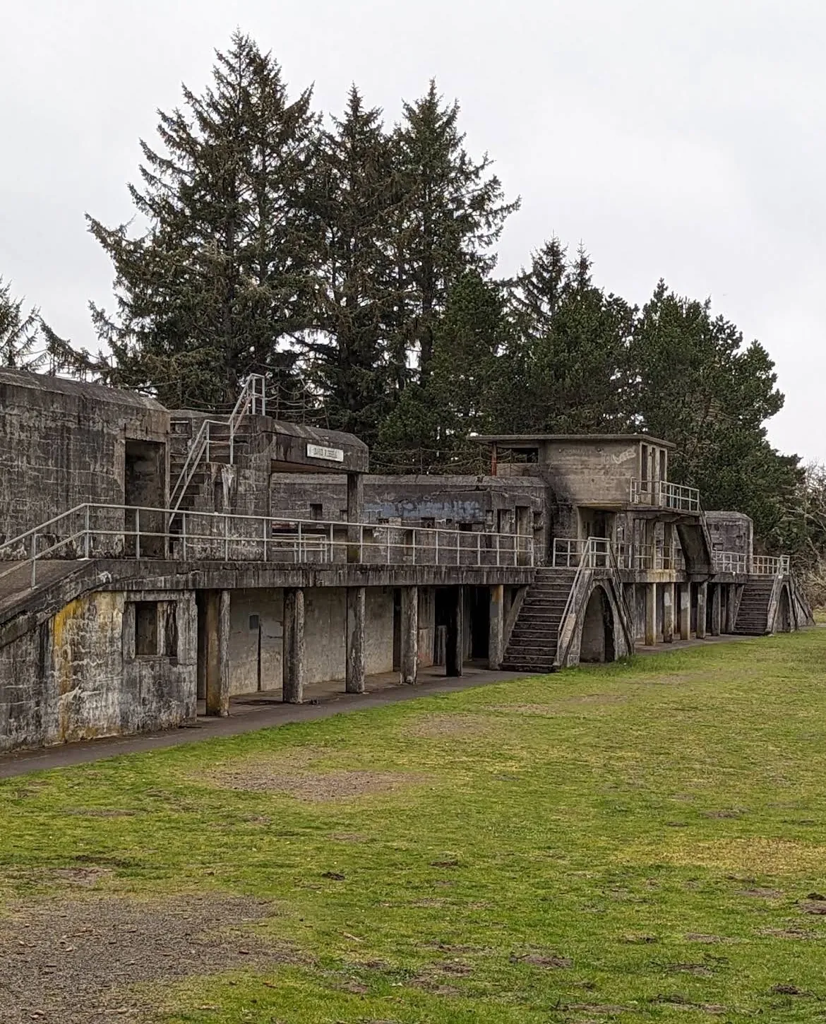 The concrete gun emplacements of Battery Russell at Fort Stevens State Park