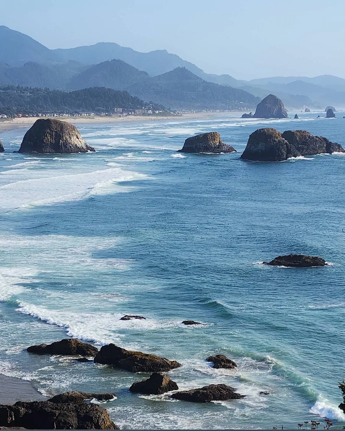 Sea stacks and Haystack Rock seen from Ecola Point on the Oregon Coast