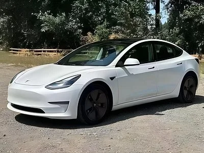 White Tesla Model 3 sedan
